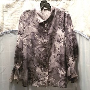 GAIL MORGADO PURPLE FLORAL SHEER BLOUSE SZ M